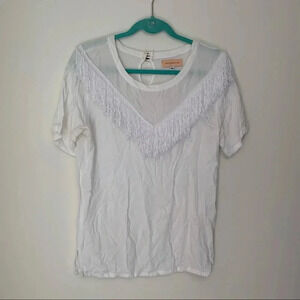 Otis & Maclain white fringe short sleeve top Small